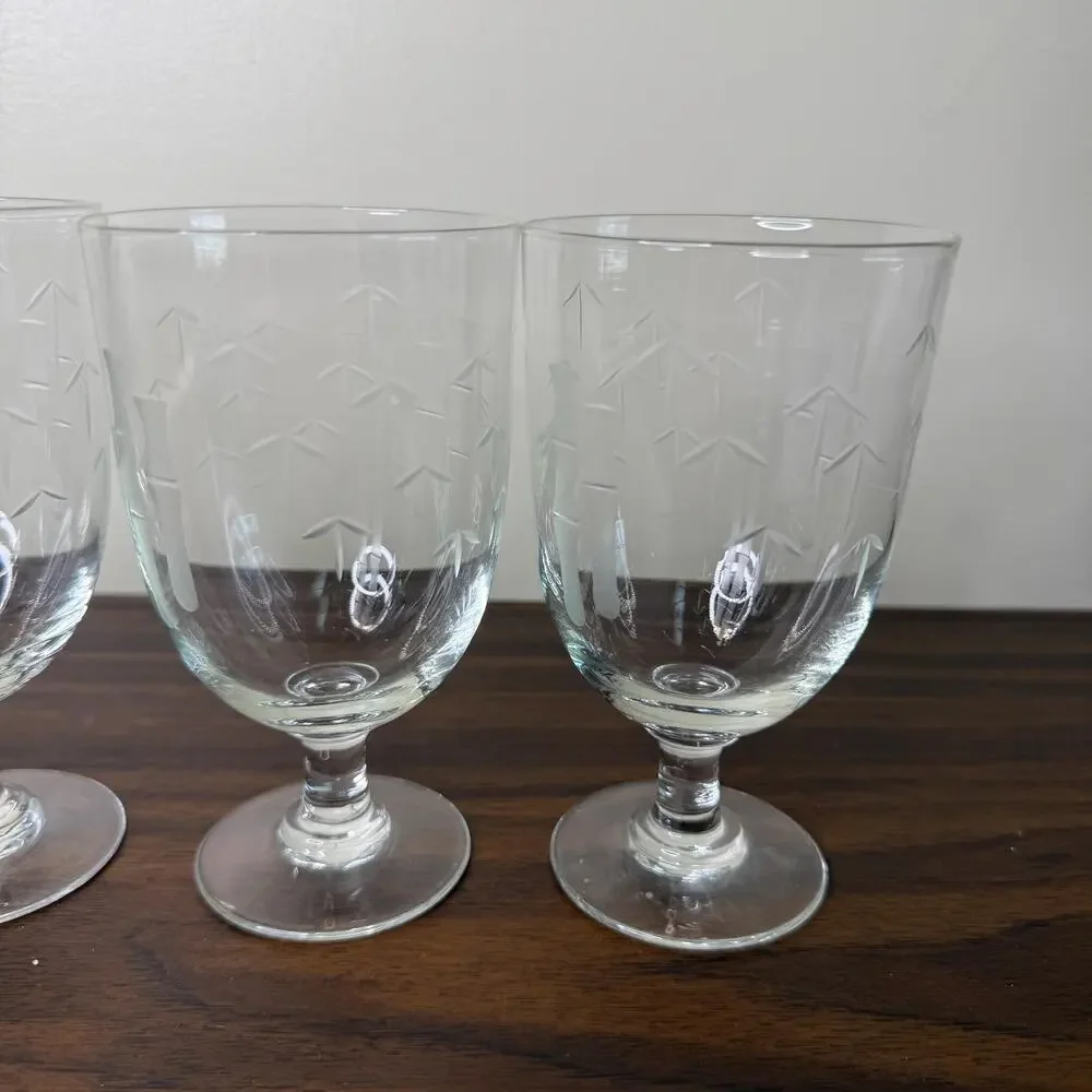 Sasaki Crystal Bamboo Water Goblets Set of 4 Multisided Stems Cups